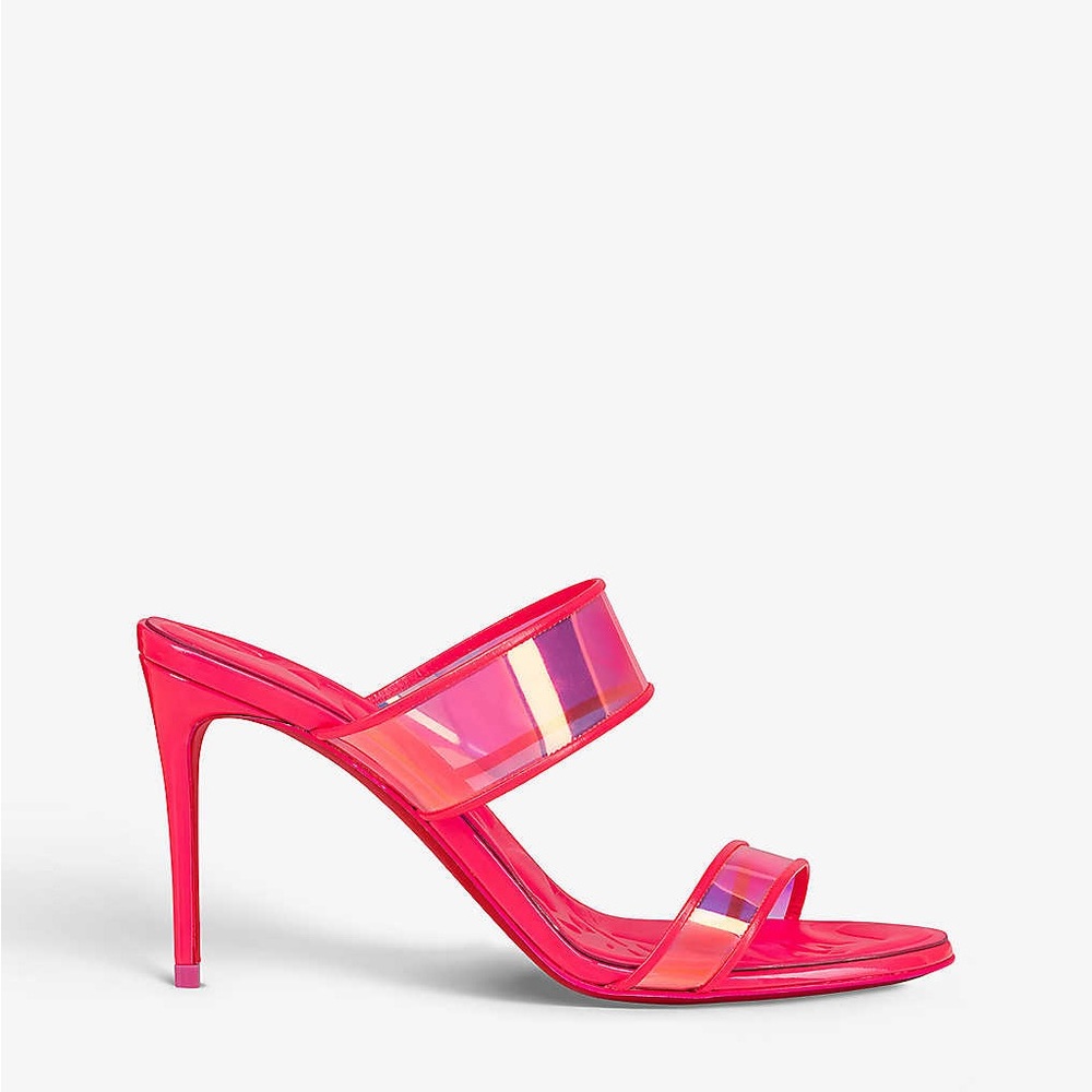 Christian Louboutin just loubi 85mm pink fluo neon pvc sandal stiletto sz 40 - Picture 2 of 13